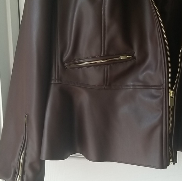 Sz 24 Ashley Stewart Peplum Faux Leather Jacket - Picture 10 of 12